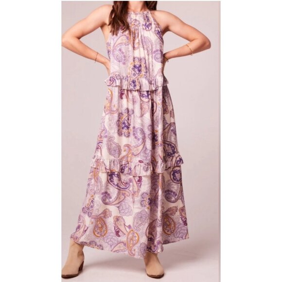 Band of the Free Liliane Paisley Tiered Maxi Dress Sz Small Purple & Cream - Picture 1 of 10